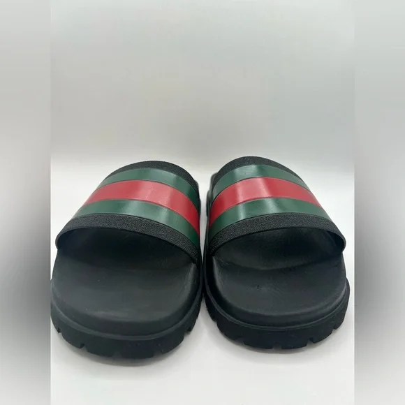 GUCCI AUTHENTIC Web Trek Lug Sole Slides Sandals Green Red Back Men’s 11 429469 - Picture 8 of 14